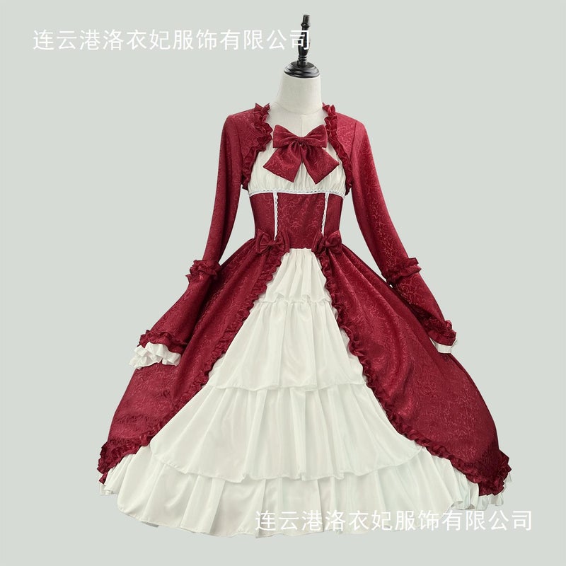 Patchwork Vintage Dress Bow Court Dress Square Collar Waist Medieval Gotello Princess - Image 3